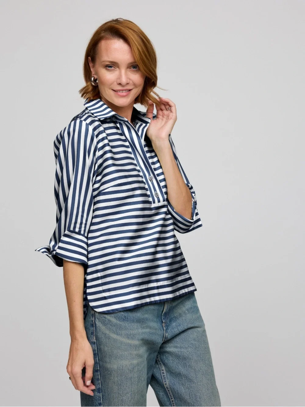 Hinson Wu XL Aileen Top Stripe Gingham Designer Modern Everyday Luxury Cotton